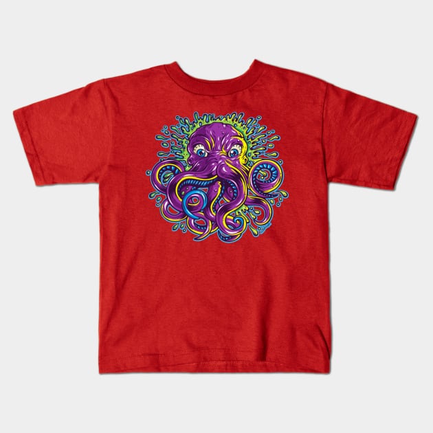 Wild Octopus Kids T-Shirt by renatodsc